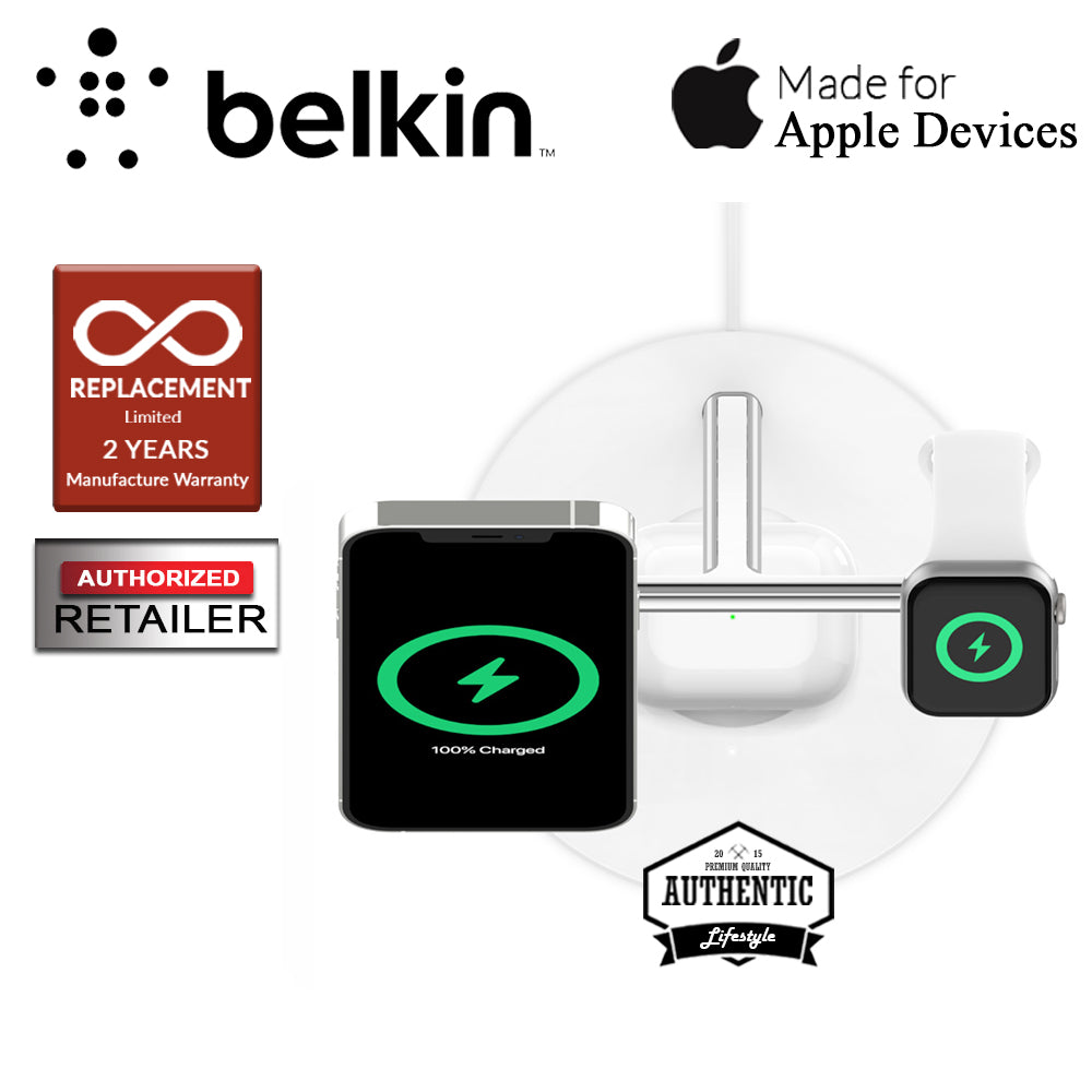 Belkin BOOST↑CHARGE™ PRO 3-in-1 Wireless Charger with MagSafe - White Colour (Barcode : 745883819430)