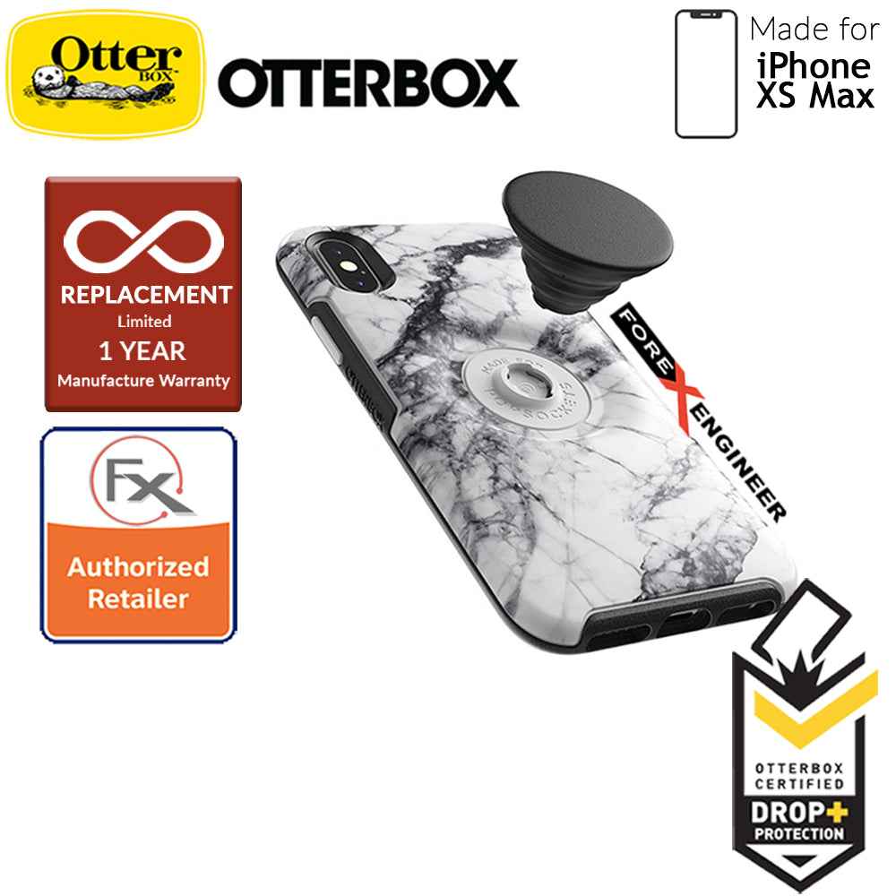 OTTER + POP Symmetry for iPhone Xs Max - Slim Protective Case with PopSockets - White Marble - Forexengineer-malaysia