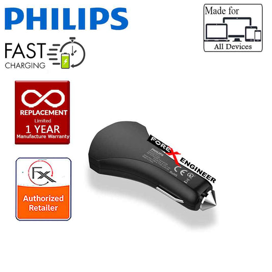 Philips Car Charger PHDLP2012 Quick Charge 3.0 Type C 33W Dual Port - Black - Forexengineer-malaysia