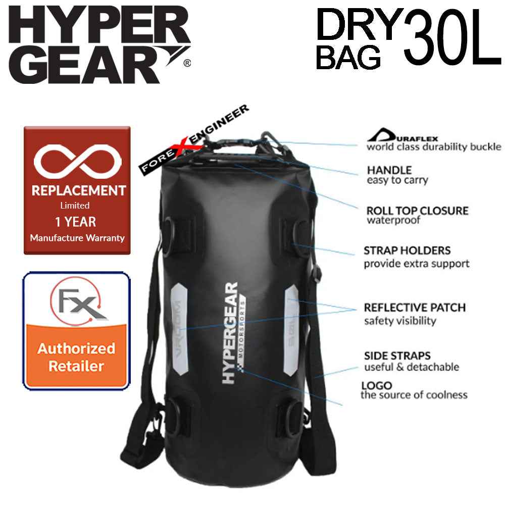 Hypergear Dry Bag Vroom 30L - IPX6 Waterproof with Strap Holders Included ( Black ) ( Barcode : 301211)
