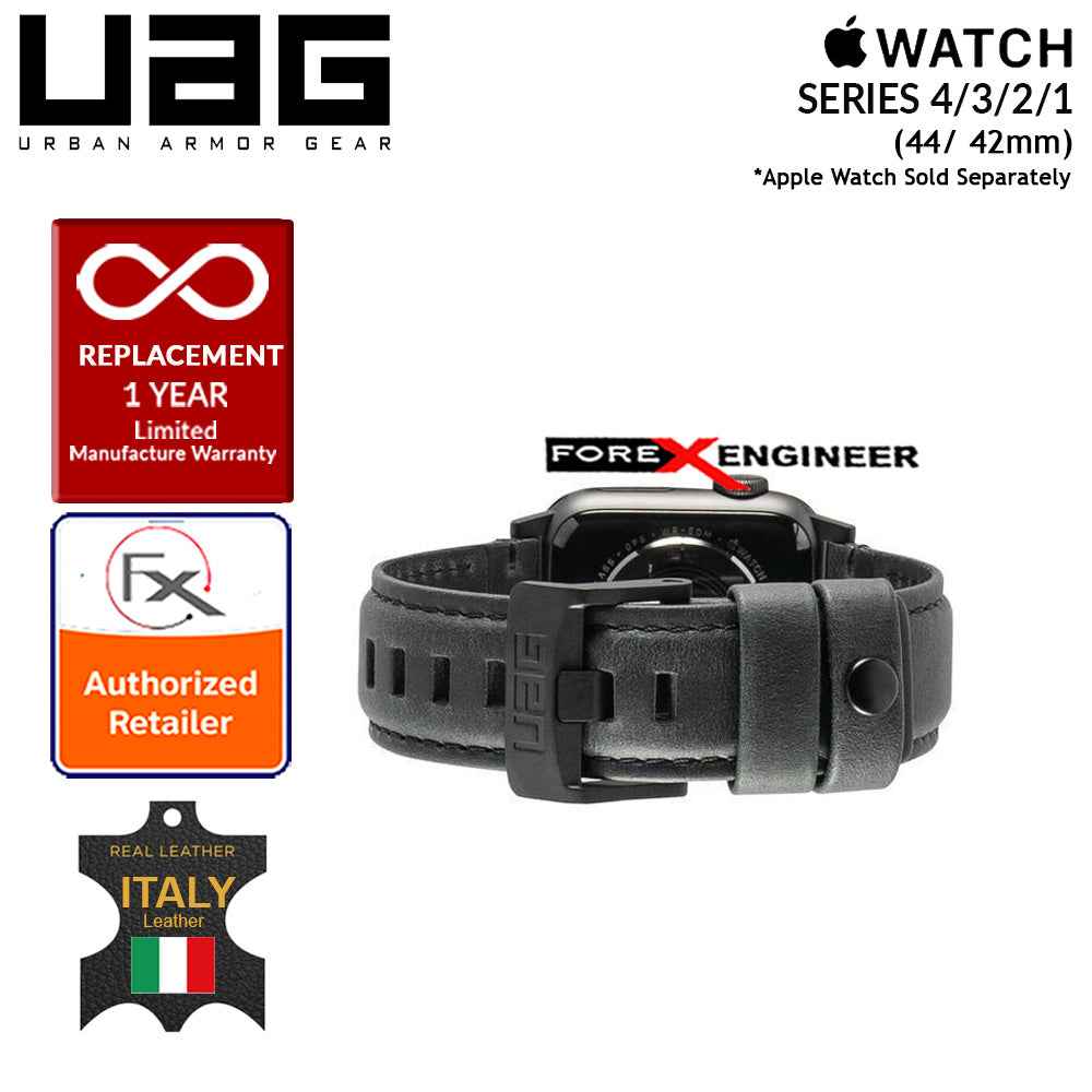 UAG Leather Strap for Apple Watch Series 7 - SE - 6 - 5 - 4 - 3 - 2 - 1 ( 45mm - 42mm - 44mm ) - Made with Italian Leather - Black (Barcode: 812451031874 ) - Forexengineer-malaysia