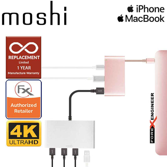 Moshi USB-C Multiport Adapter 3-in-1 hub ( USB-C - HDMI - Micro USB ) - Golden Rose - Forexengineer-malaysia