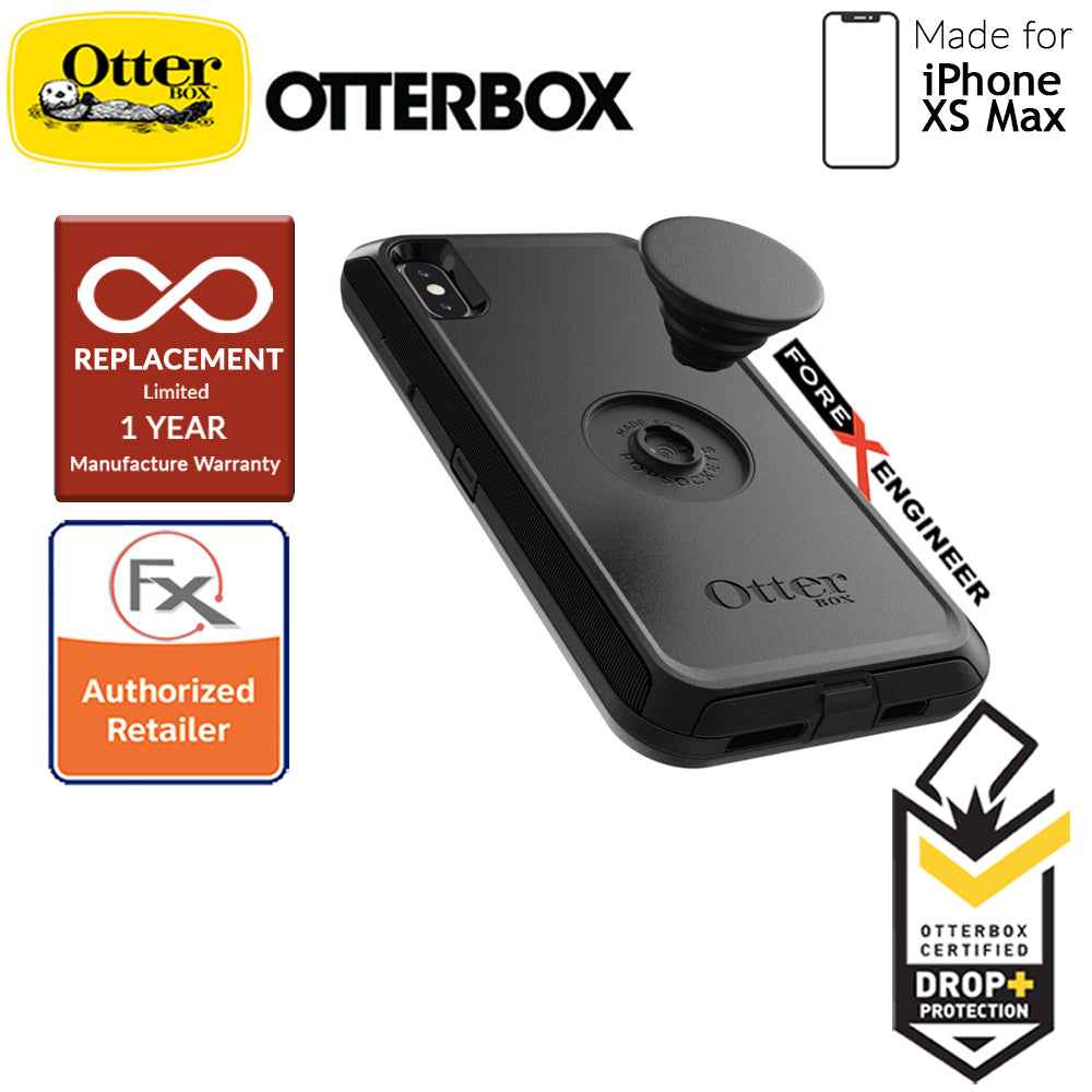 OTTER + POP Defender for iPhone Xs Max - Rugged Protective Case with PopSockets - Black - Forexengineer-malaysia