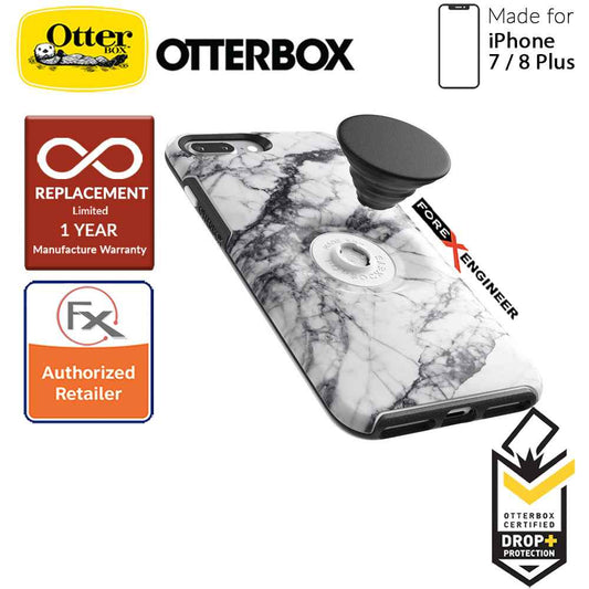 OTTER + POP Symmetry for iPhone 7 Plus - 8 Plus - Slim Protective Case with Pop Sockets - White Marble - Forexengineer-malaysia