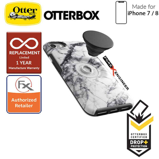OTTER + POP Symmetry for iPhone 7 - 8 - Slim Protective Case with Pop Sockets - White Marble - Forexengineer-malaysia