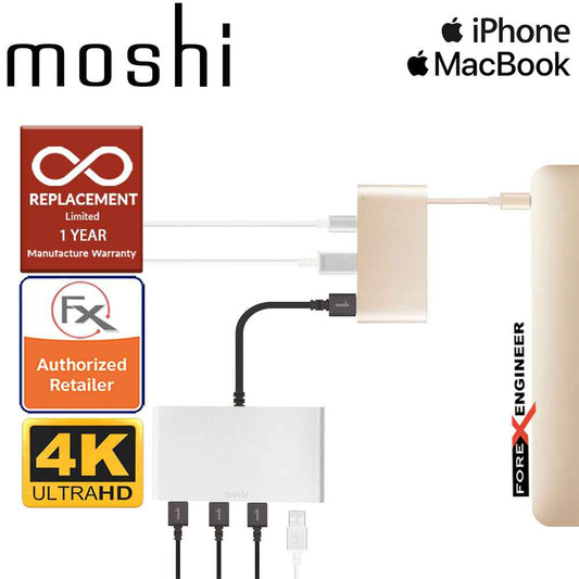 Moshi USB-C Multiport Adapter 3-in-1 hub ( USB-C - HDMI - Micro USB ) - Satin Gold - Forexengineer-malaysia