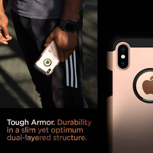 Spigen Tough Armor for iPhone X - Military Grade Protection Case with Build-in Kickstand - Blush Gold - Forexengineer-malaysia