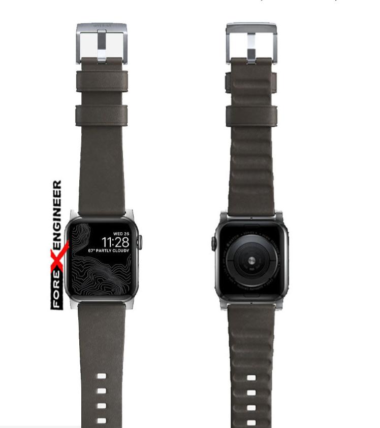 Nomad Active Strap Waterproof Mocha Brown Leather for Apple Watch Series 7 - SE - 6 - 5 - 4 - 3 - 2 - 1 ( 45mm - 44mm - 42mm ) ( Silver Hardware ) ( Barcode : 856500018331 )