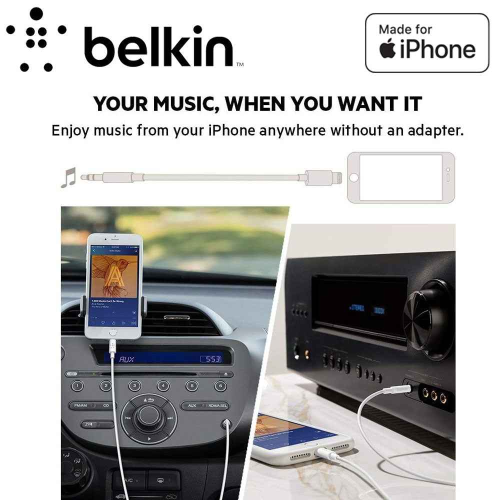 Belkin 3.5mm Audio Cable With Lightning Connector - MFi-Certified Lightning to Aux Cable for iPhone - Black - Forexengineer-malaysia