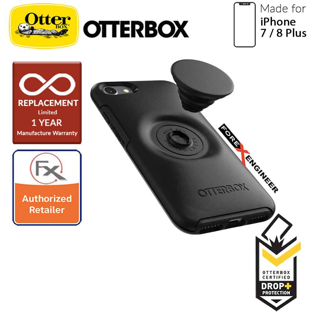 OTTER + POP Symmetry for iPhone 7 Plus - 8 Plus - Slim Protective Case with Pop Sockets - Black - Forexengineer-malaysia