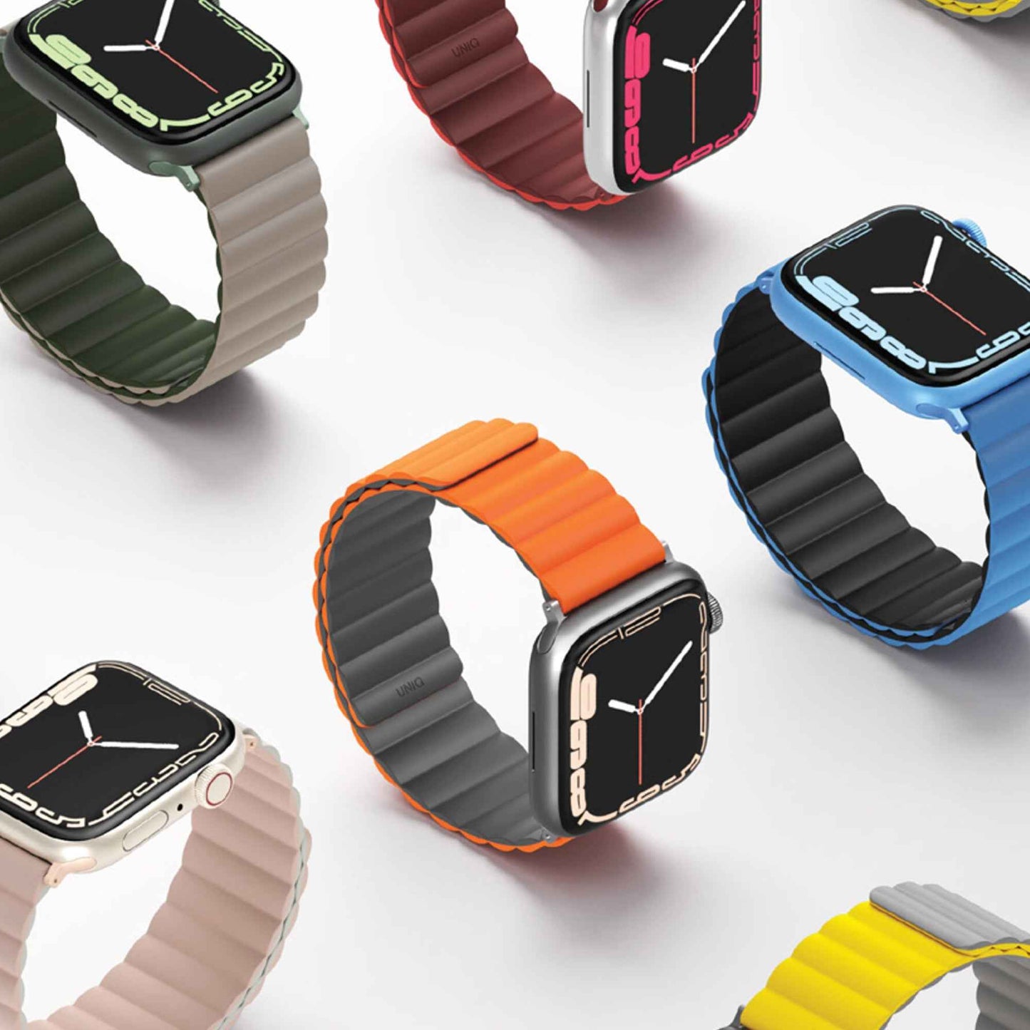 UNIQ Revix Magnetic Silicone Strap for Apple Watch Series 7 - SE - 6 - 5 - 4 - 3 - 2 - 1 ( 45mm - 44mm - 42mm ) - Caspian ( Blue - Black ) (Barcode: 8886463679142 )