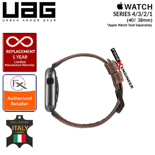 UAG Leather Strap for Apple Watch Series 7 - SE - 6 - 5 - 4 - 3 - 2 - 1 ( 41mm - 40mm - 38mm ) - Made with Italian Leather - Brown - Forexengineer-malaysia