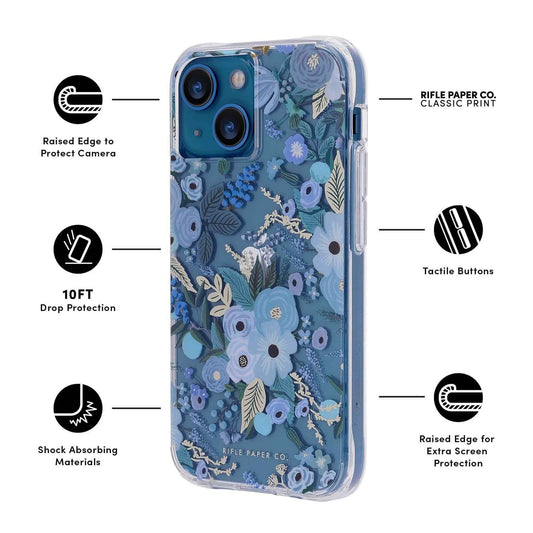 Case-Mate Rifle Paper Co. for iPhone 13 6.1" 5G with Antimicrobial - Garden Party Blue (Barcode: 840171706901 )