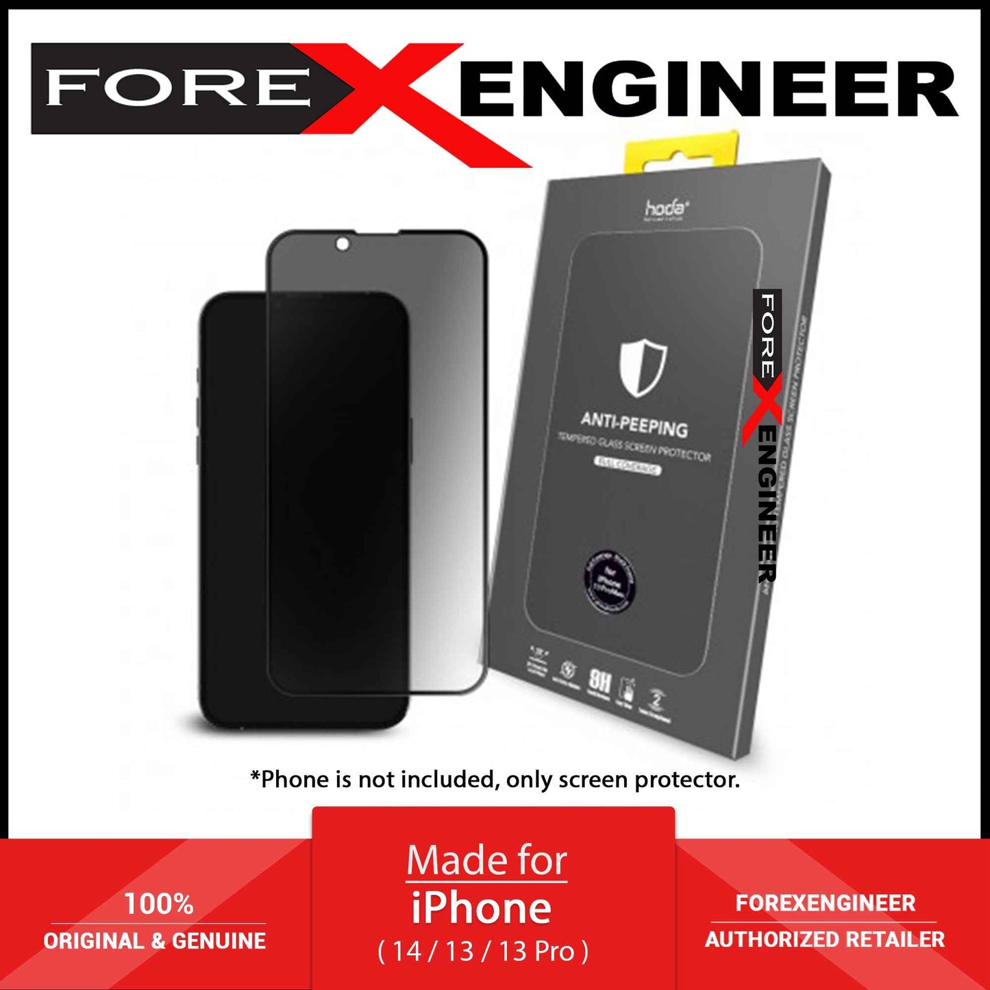 Hoda Tempered Glass for 14 - 13 - 13 Pro ( Anti-Peeper 2.5D 0.33mm Full Coverage ) - Privacy (Barcode: 4711103545805 )