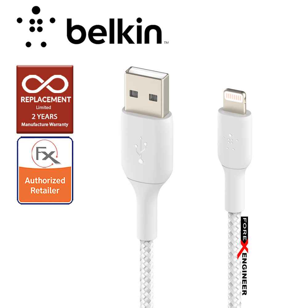 Belkin BOOST↑CHARGE™ Braided Lightning to USB-A Cable 1M - White (Barcode : 745883788736)