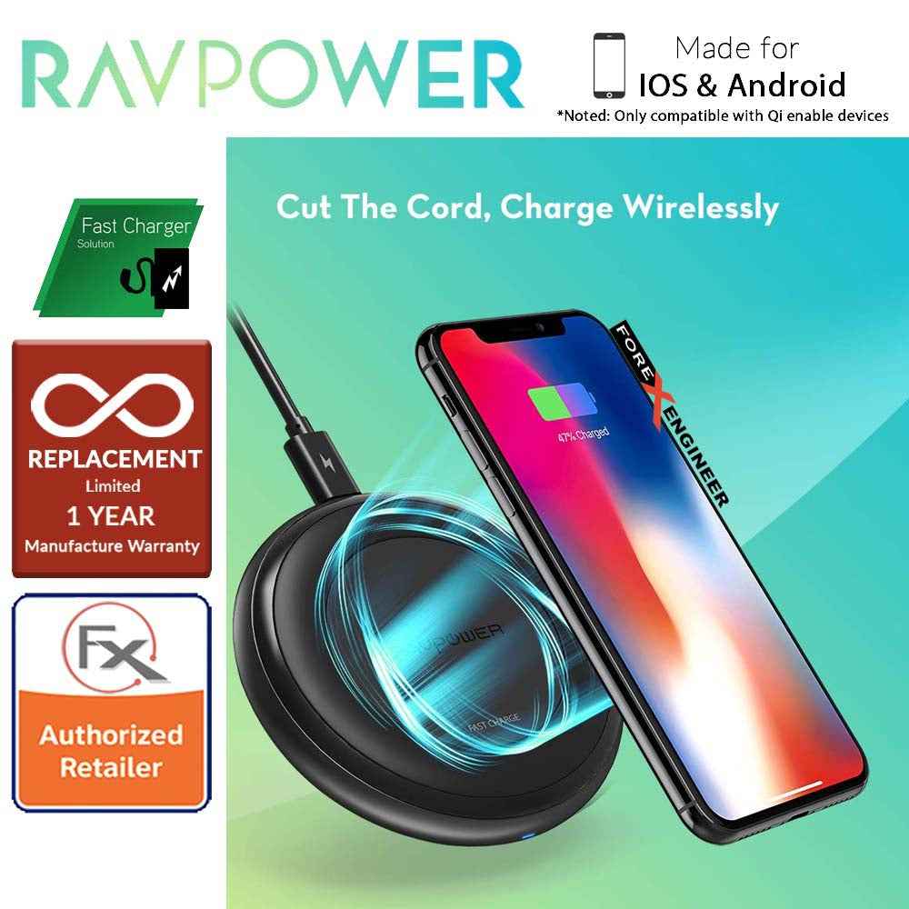 RAVPower Fast Wireless Charging Pad 7.5W - 10W with Quick Charge 3. 0 Adapter (wireless charging station) - Forexengineer-malaysia