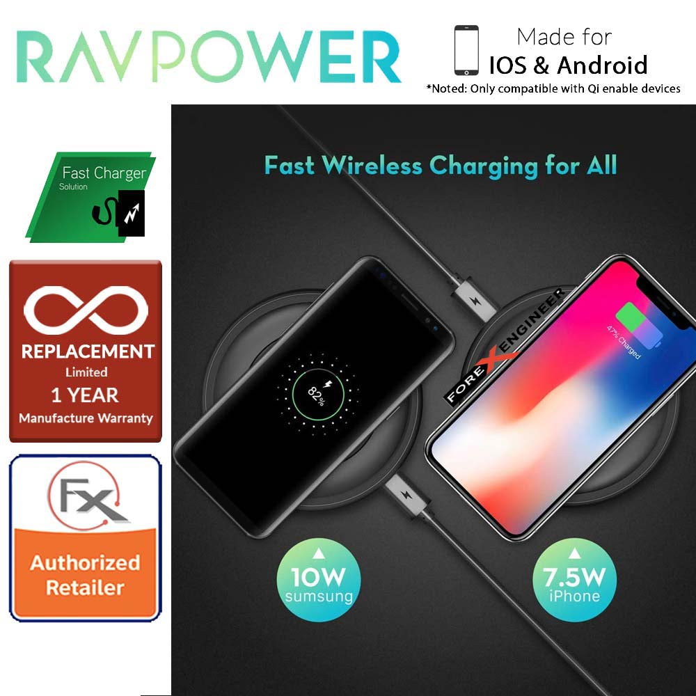 RAVPower Fast Wireless Charging Pad 7.5W - 10W with Quick Charge 3. 0 Adapter (wireless charging station)