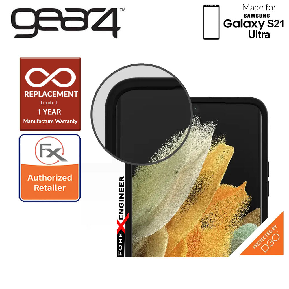 Gear4 Denali for Samsung Galaxy S21 Ultra- D3O Material Technology - Drop Resistant Up to 4 meters - Black (Barcode : 840056108547 )