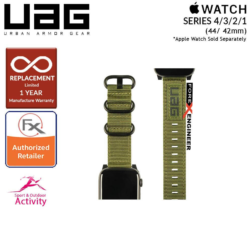 UAG Nato Strap for Apple Watch Series 7 - SE - 6 - 5 - 4 - 3 - 2 - 1 ( 45mm - 42mm - 44mm ) - High Strength Nylon Weave - Olive Drab (Barcode: 812451031904 )