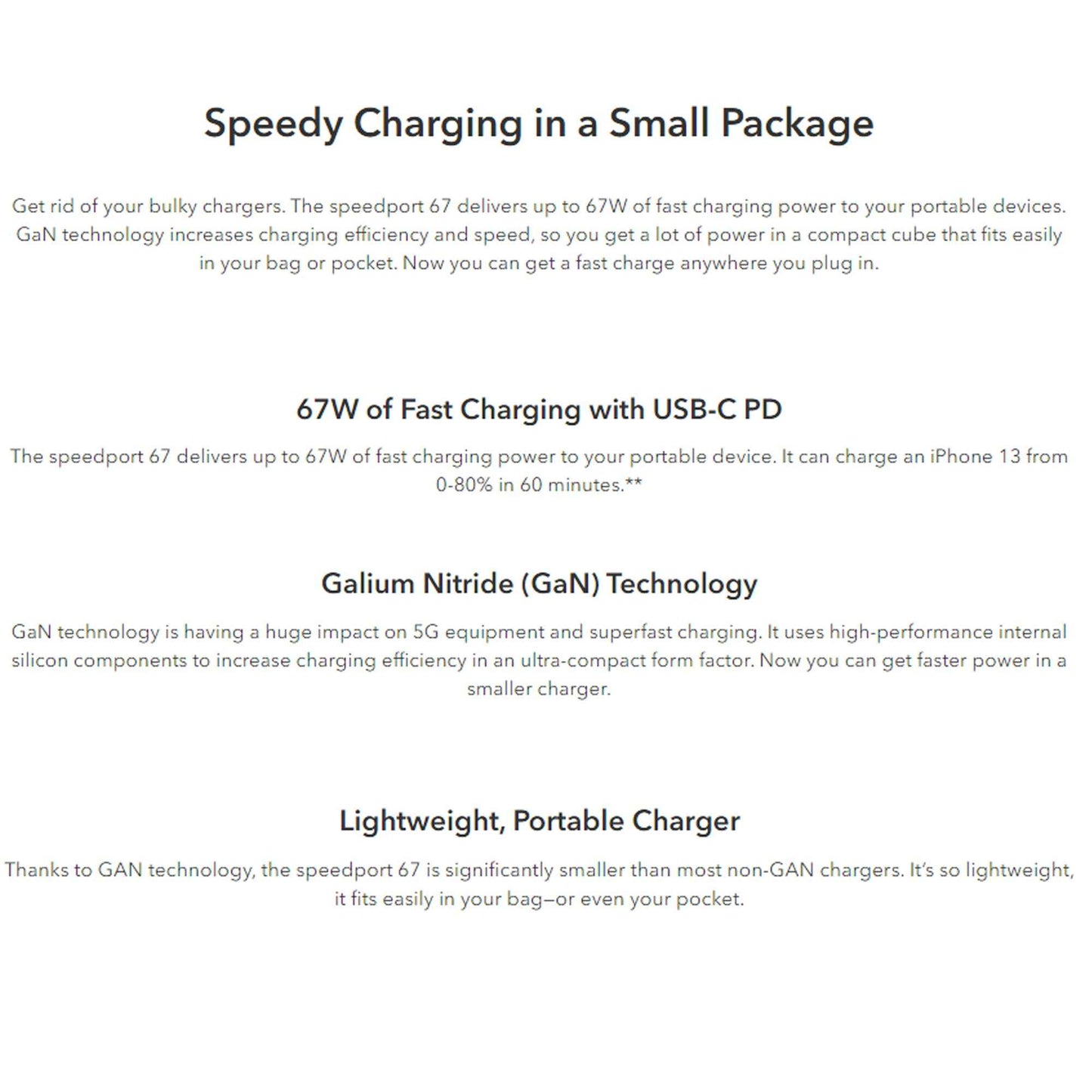 Mophie Speedport 67W Wall Adapter Dual USB-C PD GaN Technology - White