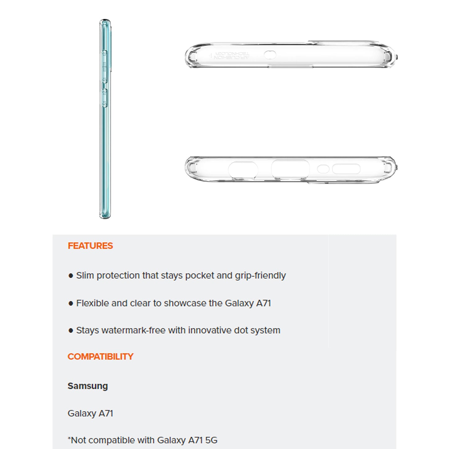 Spigen Liquid Crystal for Samsung Galaxy A71 - Crystal Clear (Barcode : 8809685624288 ) - Forexengineer -Malaysia- 8809685624288