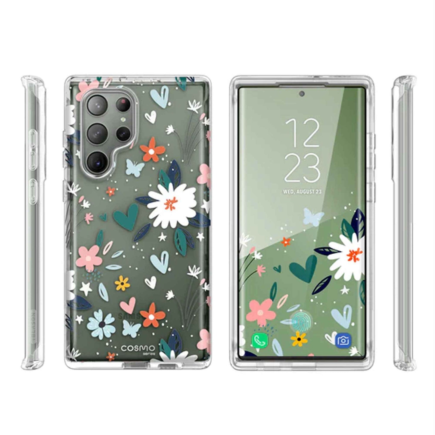 i-Blason Cosmo Case for Samsung Galaxy S23 Ultra With Build-in Screen Protector - Clear-Flowers-Hearts