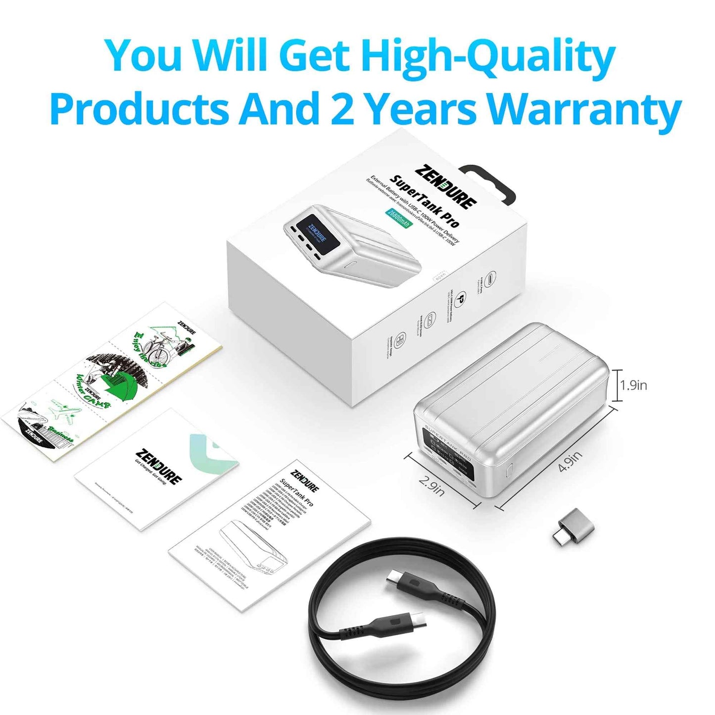 ZENDURE SuperTank Pro 26800mAh 100WPD Portable Power Bank - 4 Port - Laptop Phone Tablet Charge - Silver ( Barcode: 850015412752 )