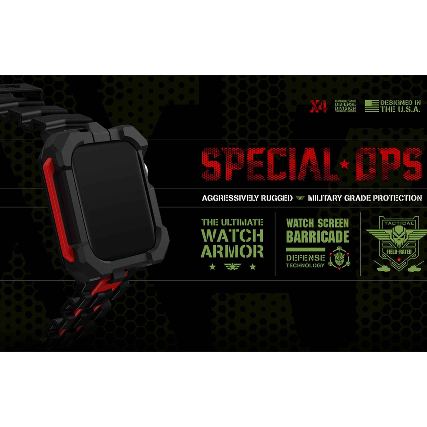 Element Case Special Ops for Apple Watch ( 45mm ) Series 8 - 7 ( Casing + Strap ) - Black-Red (Barcode: 810046112793 )