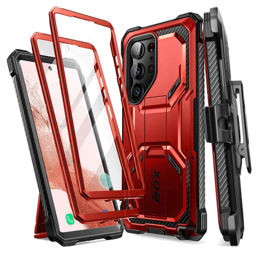 i-Blason Armorbox Case for Samsung Galaxy S23 Ultra ( With 2 Set Build-in Screen Protector ) - Metallic Red