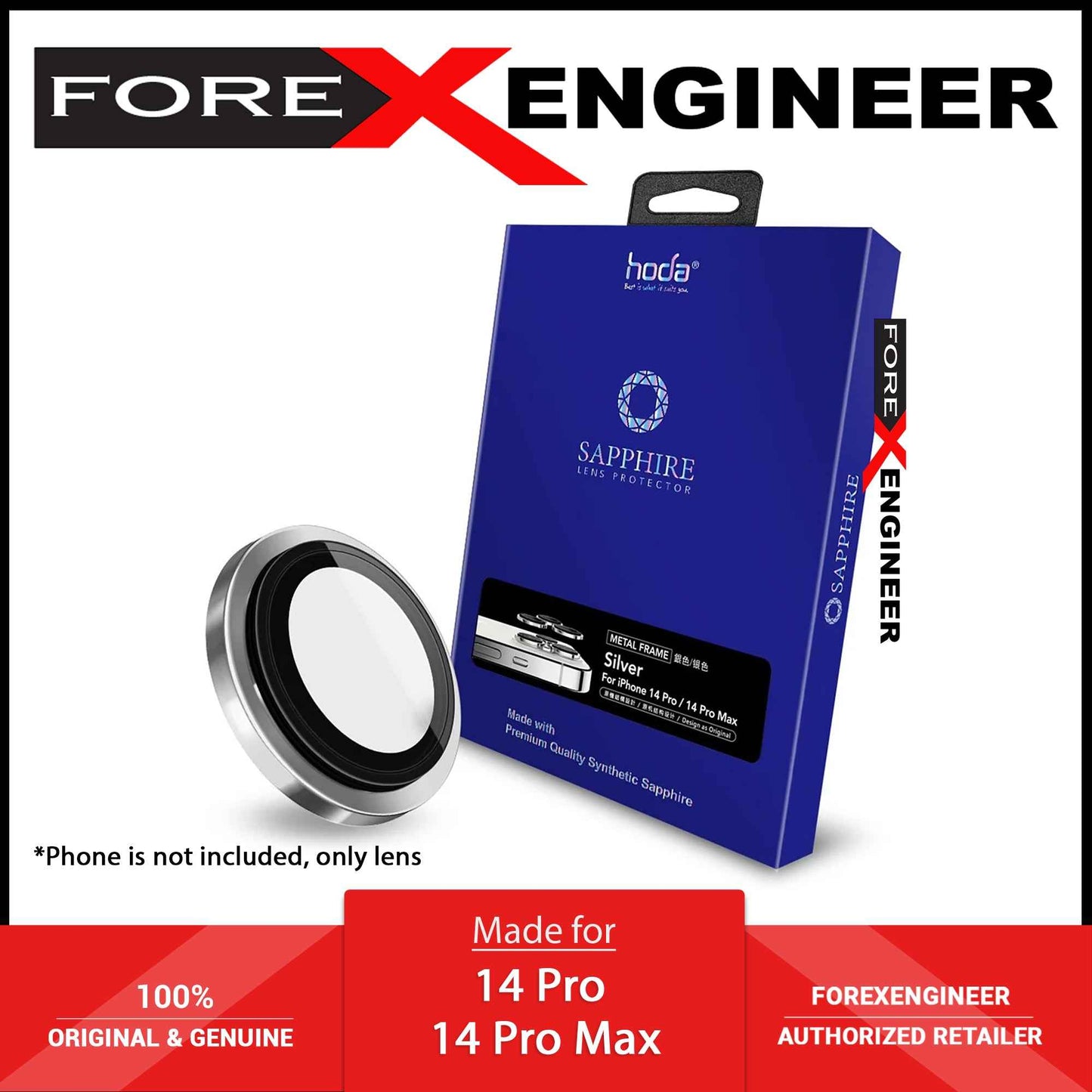 Hoda Sapphire Lens Protector for iPhone 14 Pro - 14 Pro Max - Silver (3pcs) (Barcode: 4711103546642 )