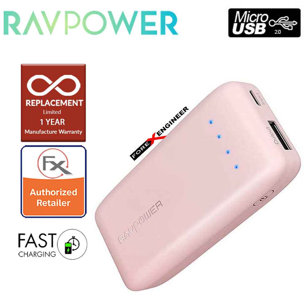 RavPower RP-PB060 Portable Charger 6700mAh - Candy bar Sized Pocket Power Bank ( Pink ) ( Barcode : 191280002553 )