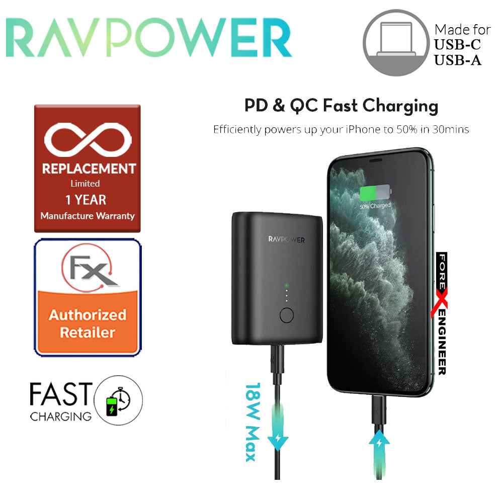 RavPower RP-PB194 Portable Charger 10000mAh PD + QC 18W 2 Port ( Black ) (Barcode : 191280012255 )
