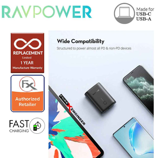 RavPower RP-PB194 Portable Charger 10000mAh PD + QC 18W 2 Port ( Black ) (Barcode : 191280012255 )