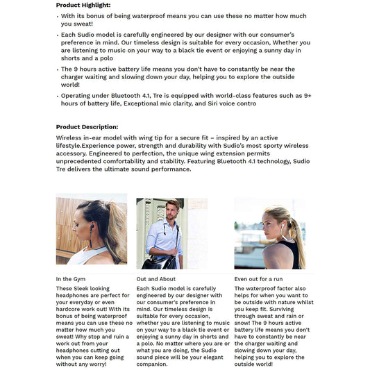 SUDIO TRE Bluetooth In-Ear - White (Barcode: 7350071380970 )