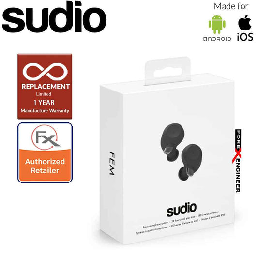 Sudio Fem IPX5 True Wireless Earbuds with 4 Environmental Noise-Canceling Microphones ( Black ) ( Barcode : 7350071383025 )
