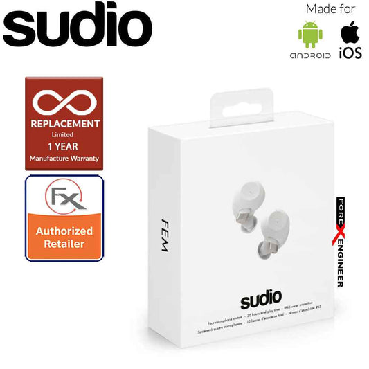 Sudio Fem IPX5 True Wireless Earbuds with 4 Environmental Noise-Canceling Microphones ( White ) ( Barcode : 7350071387252 )