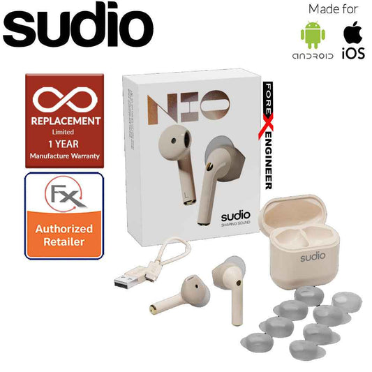 Sudio Nio Wireless Earbuds with Environmental Noise-Canceling Microphones ( Sand ) ( Barcode : 7350071384329 )