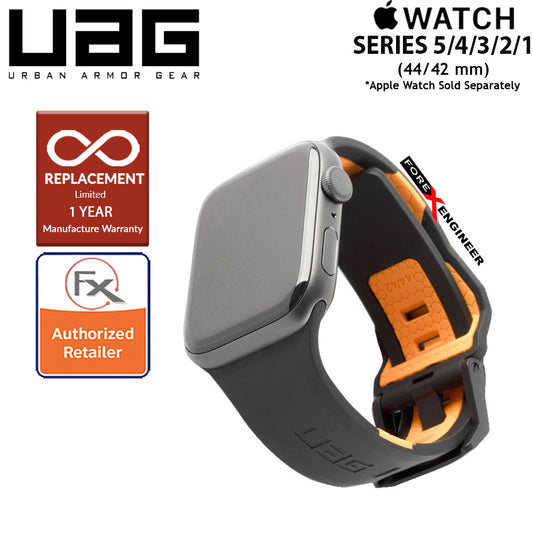 UAG Civilian Strap for Apple Watch Series 7 - SE - 6 - 5 - 4 - 3 - 2 - 1 ( 45mm - 42mm - 44mm ) - Stainless steel hardware ( Black - Orange ) ( Barcode : 812451034325 )