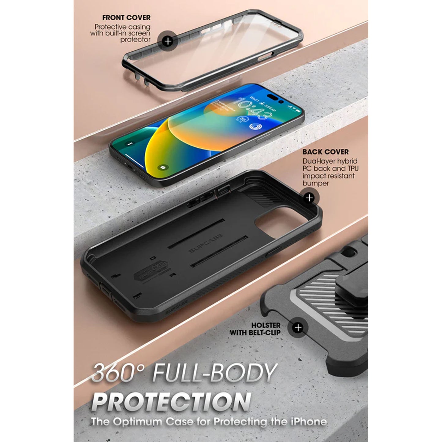 Supcase Unicorn Beetle UB PRO for iPhone 14 Pro - Rugged Case with Built-In Screen Protector - Black - Forexengineer -Malaysia- 843439119321