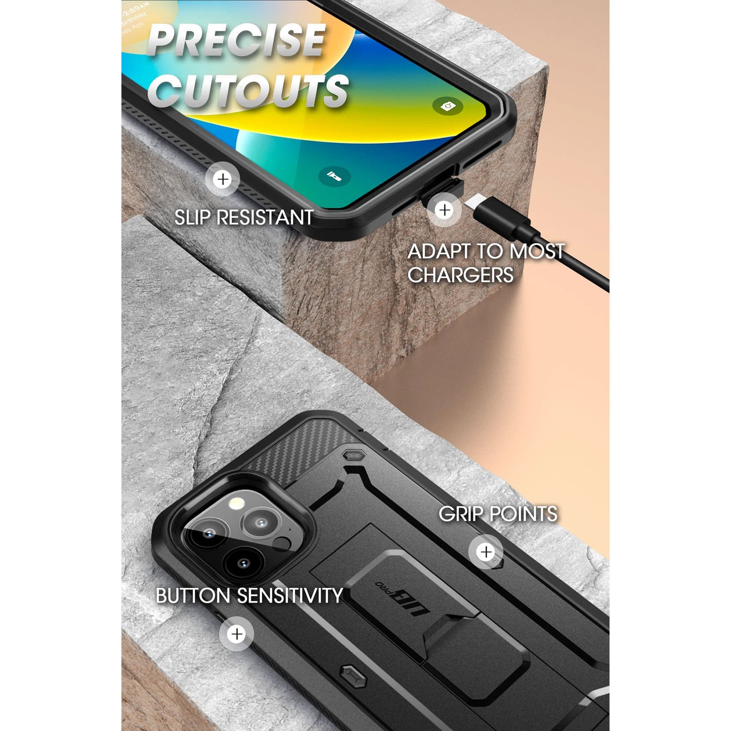 Supcase Unicorn Beetle UB PRO for iPhone 14 Pro - Rugged Case with Built-In Screen Protector - Black - Forexengineer -Malaysia- 843439119321