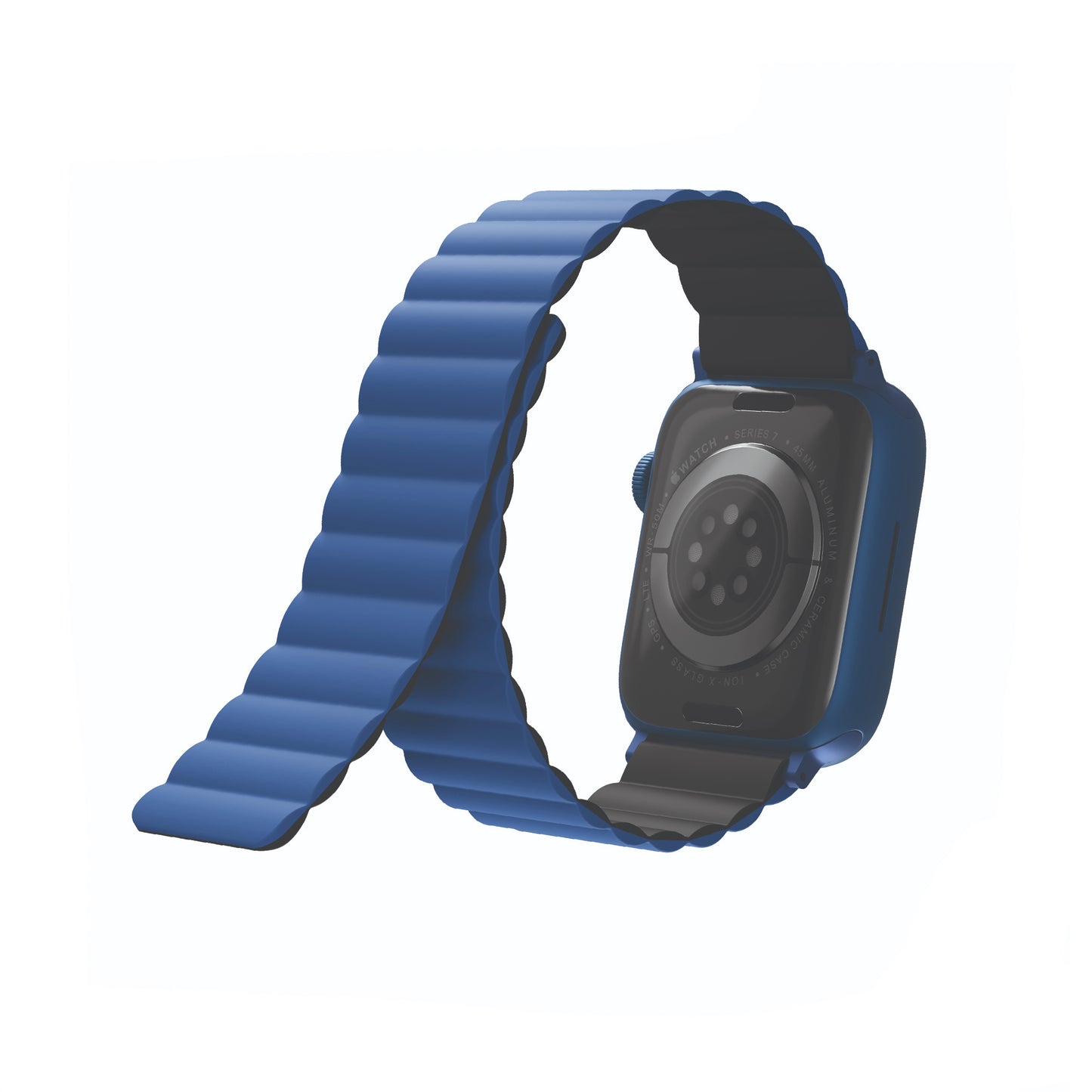 UNIQ Revix Magnetic Silicone Strap for Apple Watch Series 7 - SE - 6 - 5 - 4 - 3 - 2 - 1 ( 45mm - 44mm - 42mm ) - Caspian ( Blue - Black ) (Barcode: 8886463679142 )