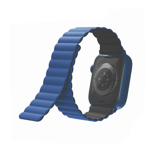 UNIQ Revix Magnetic Silicone Strap for Apple Watch Series 7 - SE - 6 - 5 - 4 - 3 - 2 - 1 ( 41mm - 40mm - 38mm ) - Caspian ( Blue - Black ) (Barcode: 8886463679111 )