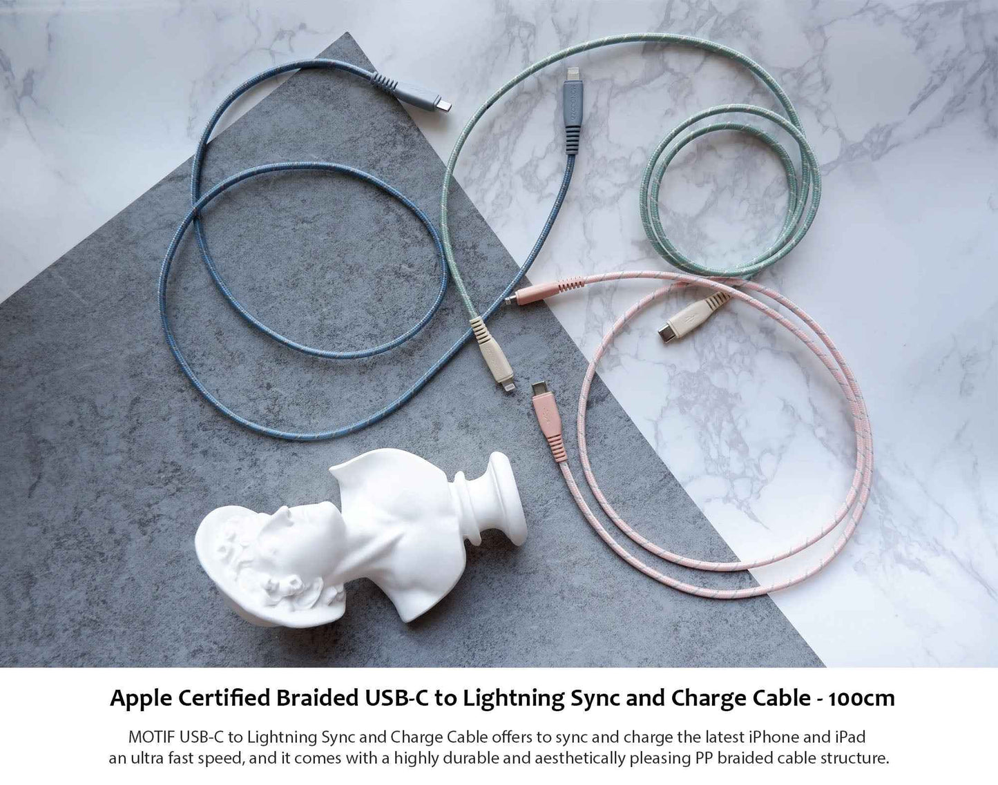 Monocozzi Motif Braided USB-C to Lightning Cable ( 100cm ) - Charcoal (Barcode: 4895199105324 )