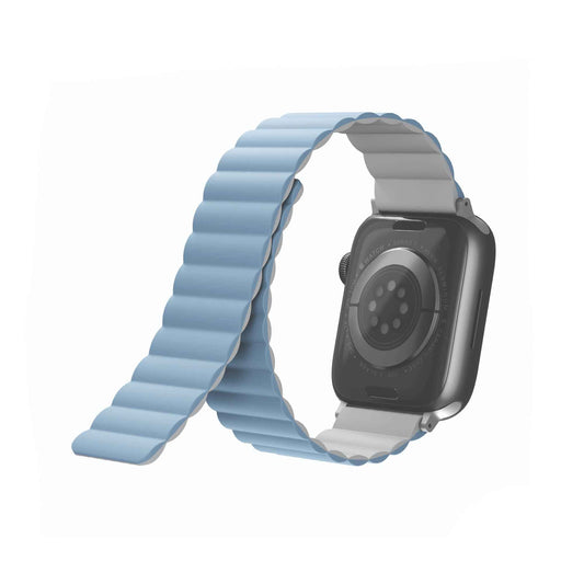 UNIQ Revix Magnetic Silicone Strap for Apple Watch Series 7 - SE - 6 - 5 - 4 - 3 - 2 - 1 ( 41mm - 40mm - 38mm ) - Arctic ( White - Blue ) (Barcode: 8886463679234 )