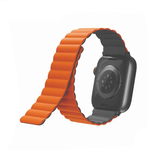 UNIQ Revix Magnetic Silicone Strap for Apple Watch Series 7 - SE - 6 - 5 - 4 - 3 - 2 - 1 ( 45mm - 44mm - 42mm ) - Charcoal ( Grey - Orange ) ( Barcode: 8886463679128 )