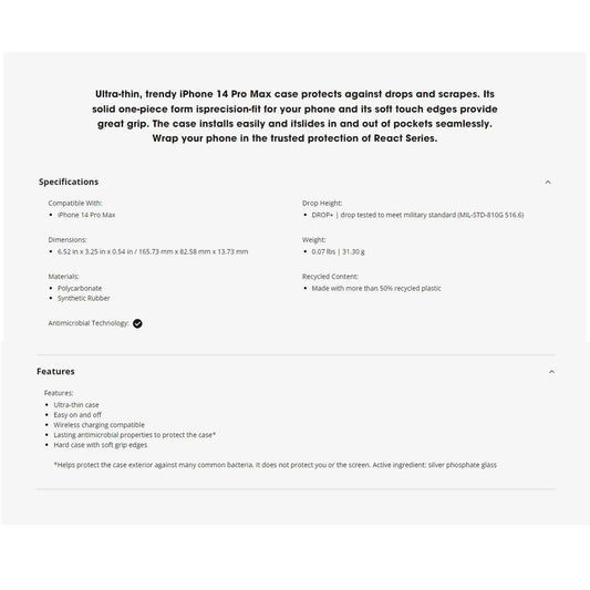 Otterbox React for iPhone 14 Plus - Clear (Barcode: 840262384902)