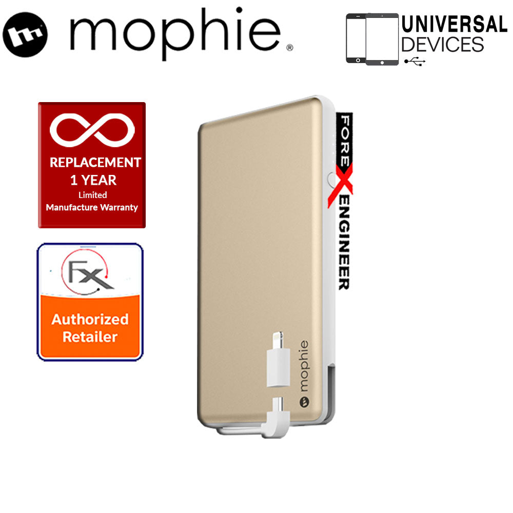 Mophie Powerstation Plus 6000mah Universal Powerbank with Built-in Switch-tip charging cable - Gold