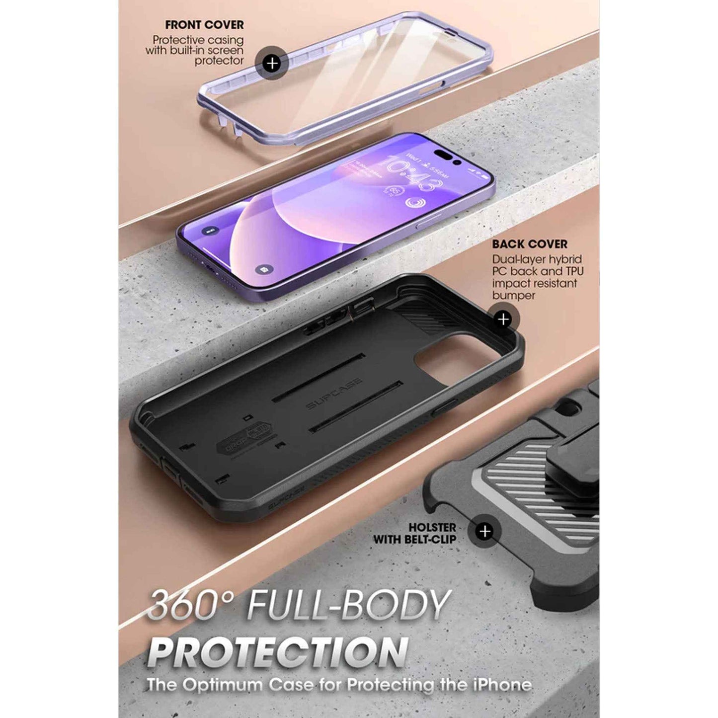 Supcase Unicorn Beetle UB PRO for iPhone 14 Plus - Rugged Case with Built-In Screen Protector - Deep Purple