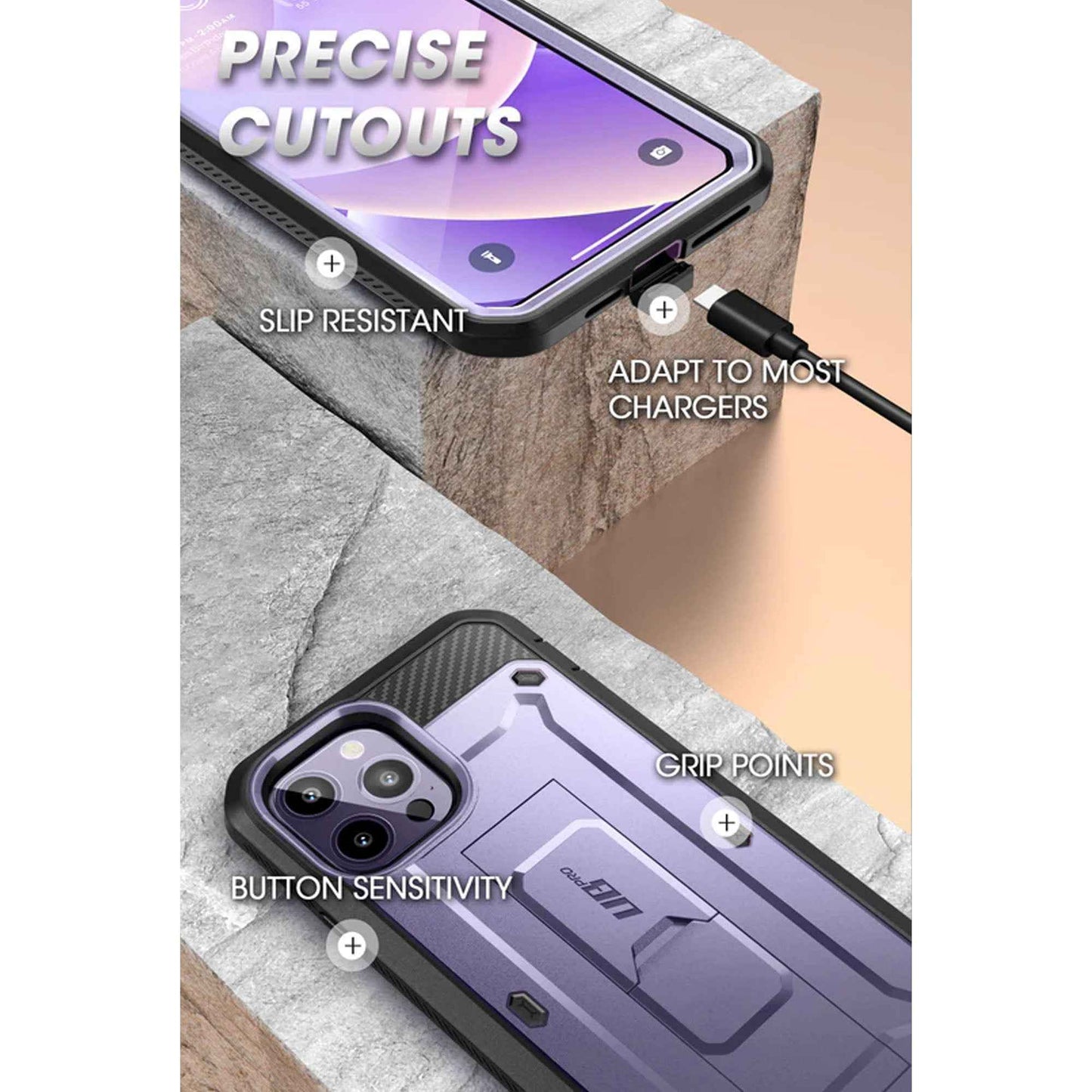 Supcase Unicorn Beetle UB PRO for iPhone 14 Plus - Rugged Case with Built-In Screen Protector - Deep Purple