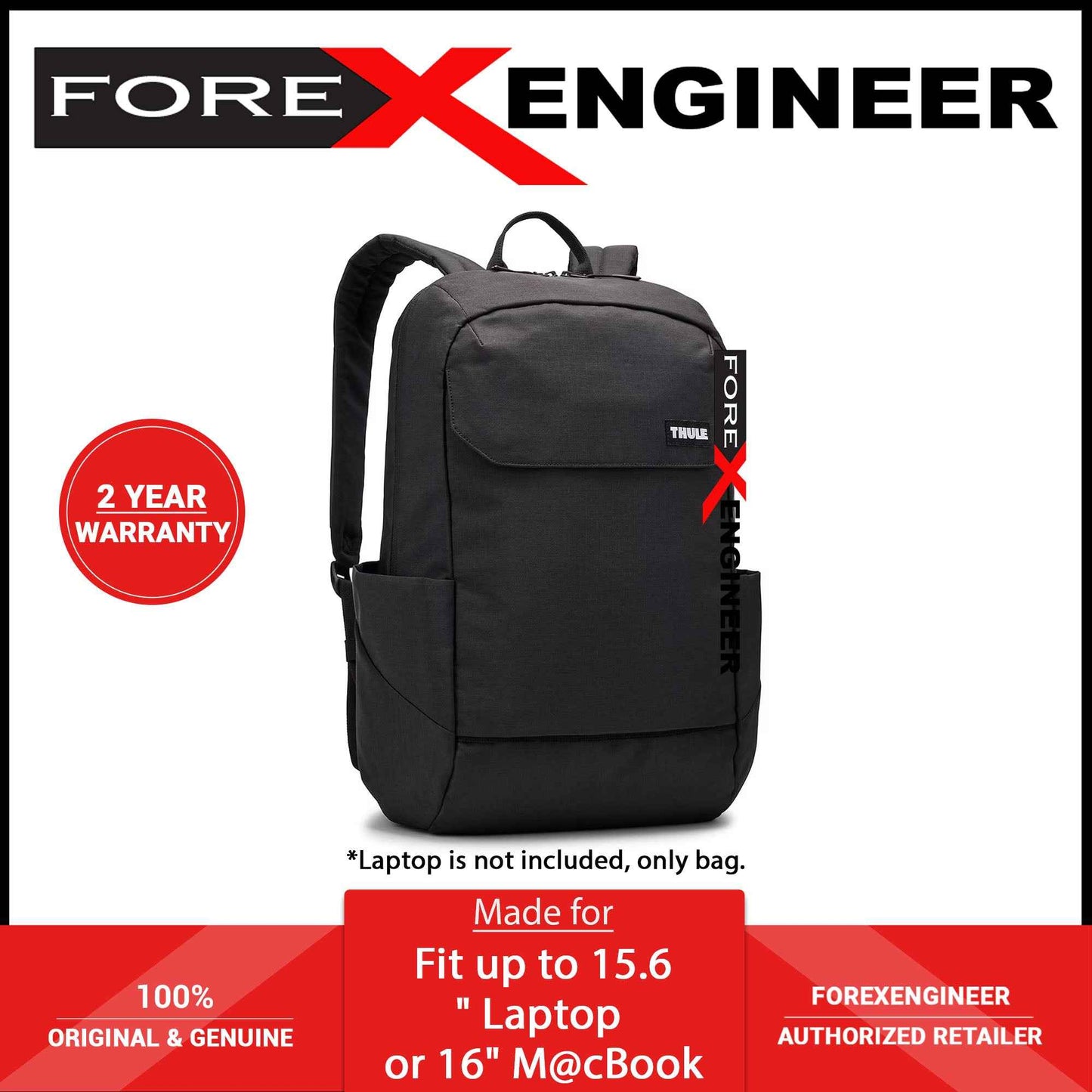 Thule Lithos Backpack 20L - Fit up to 15.6" Laptop or 16" MacBook - Black